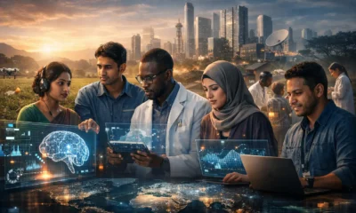 South AI concept showing diverse engineers using artificial intelligence across emerging markets