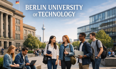 Berlin University of Technology campus with international students studying outdoors, showcasing modern research-focused education in Berlin.