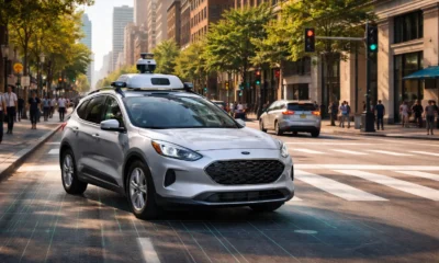 Argo AI autonomous vehicle testing on a busy city street using lidar and self-driving technology