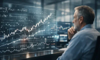 Renaissance technology in finance shown through advanced data analysis, algorithmic trading screens, and a modern research-driven investment environment